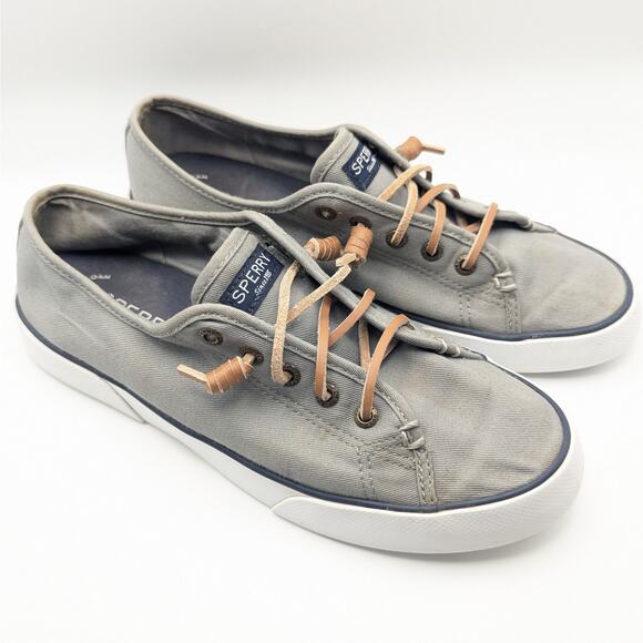Sperry Shoes - Sperry Pier View Gray Slip On Leather Laces Low Top Fashion Sneakers Women's 8